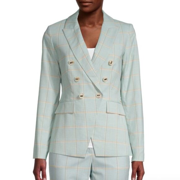 DKNY 3 Button Plaid Blazer in Rose Garden NWT - Picture 1 of 7